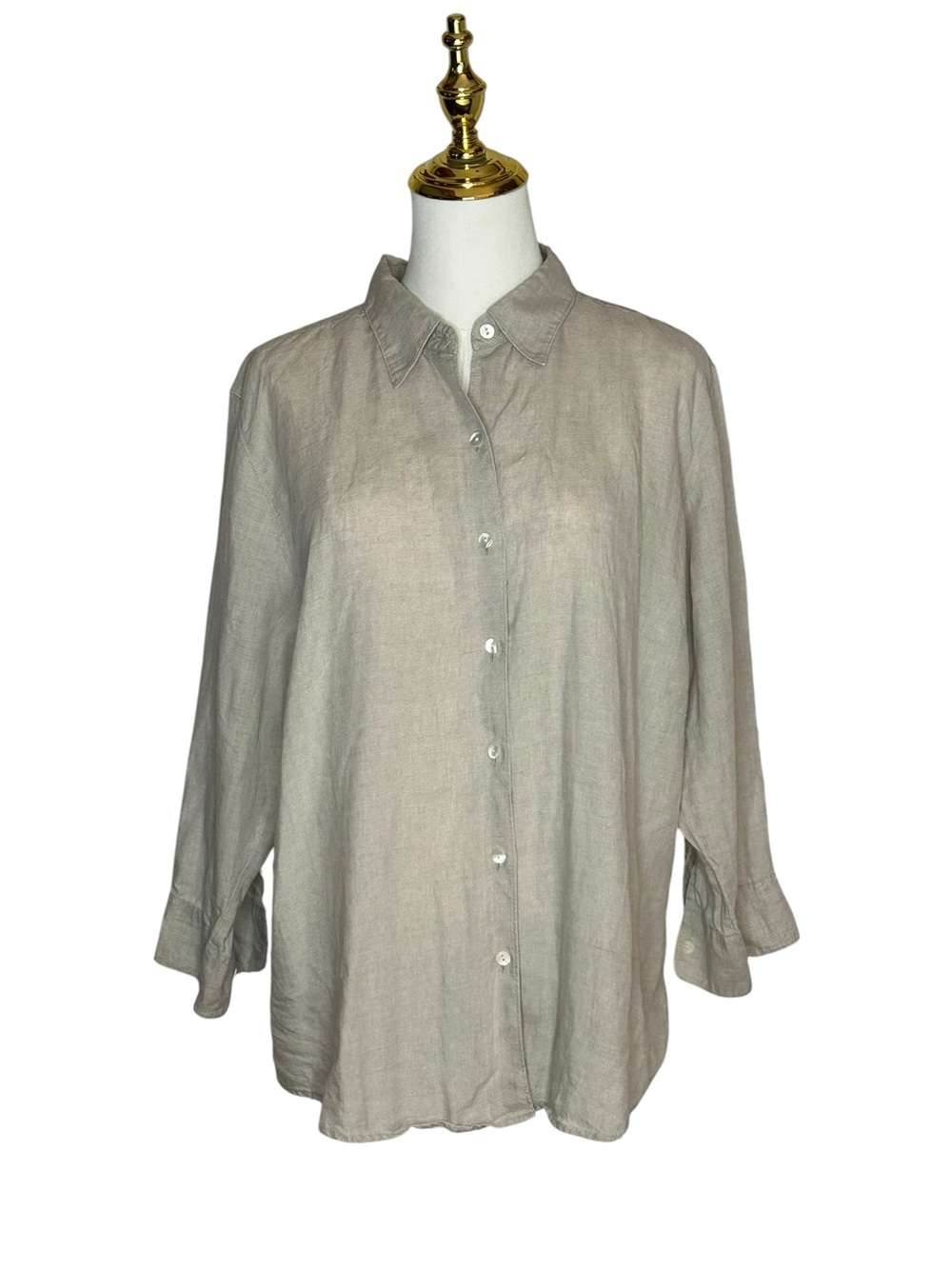 L.L. Bean Women’s Linen Button-Down Top EUC Sz XL Light Tan Lagenlook Coastal